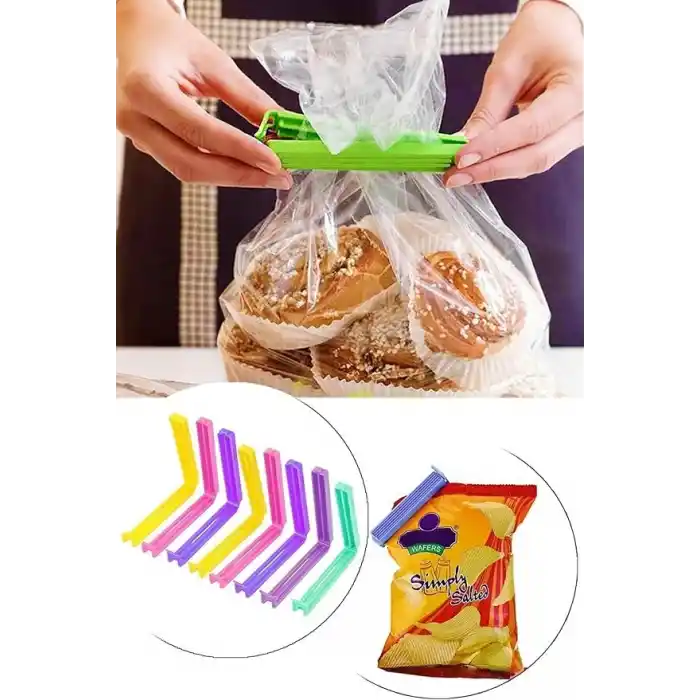 8li Çok Renkli Pratik Poşet Klipsi, Paket, Ambalaj, Torba, Çanta Kapatıcı Plastik Kilidi, Mandalı (Karışık 8 Adet)