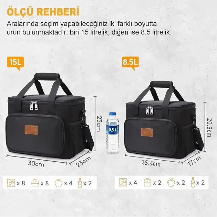 HAEGS Termal Çanta, Soğuk Sıcak Tutucu Yalıtımlı Beslenme Çantası, Soğutucu Buzluk Yemek Çantası 8,5L - Siyah