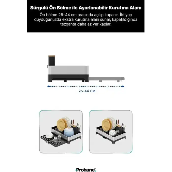 INOX MASTER KD200 | Kompakt Genişletilebilir Bulaşıklık | 304 Paslanmaz Çelik | Su Tahliyeli Tezgah Üstü Kurutmalık