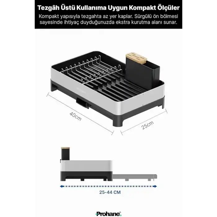 INOX MASTER KD200 | Kompakt Genişletilebilir Bulaşıklık | 304 Paslanmaz Çelik | Su Tahliyeli Tezgah Üstü Kurutmalık
