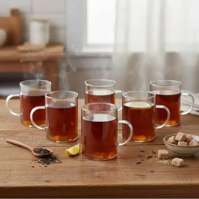 Deconox 6lı Termisil Borosilikat Cam Kupa Bardak Seti 200 ml - Isıya Dayanıklı Kulplu Şeffaf Çay ve Kahve Bardağı Takımı