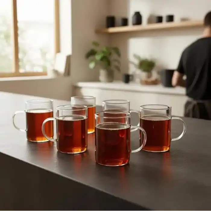 Deconox 6lı Termisil Borosilikat Cam Kupa Bardak Seti 200 ml - Isıya Dayanıklı Kulplu Şeffaf Çay ve Kahve Bardağı Takımı