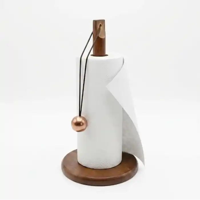 Deconox Doğal Bambu Bohem Top Tutacaklı Kağıt Havluluk - Dekoratif Ahşap Stand (30x14 cm, Kahve ve Bambu Renk Seçenekli, 1 Adet) (KAHVE)