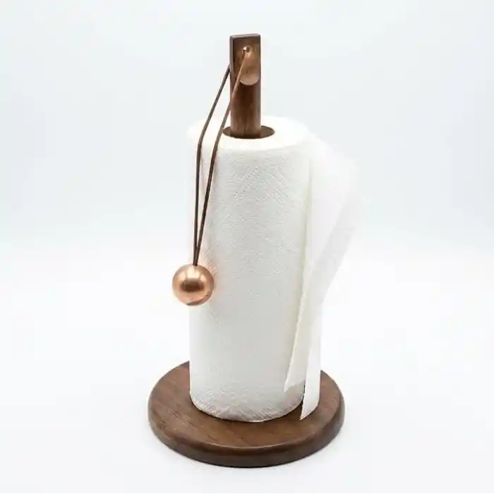 Deconox Doğal Bambu Bohem Top Tutacaklı Kağıt Havluluk - Dekoratif Ahşap Stand (30x14 cm, Kahve ve Bambu Renk Seçenekli, 1 Adet) (KAHVE)