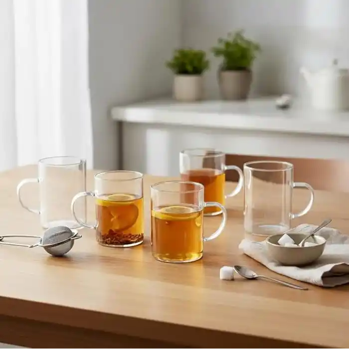Deconox 6lı Termisil Borosilikat Cam Kupa Bardak Seti 200 ml - Isıya Dayanıklı Kulplu Şeffaf Çay ve Kahve Bardağı Takımı