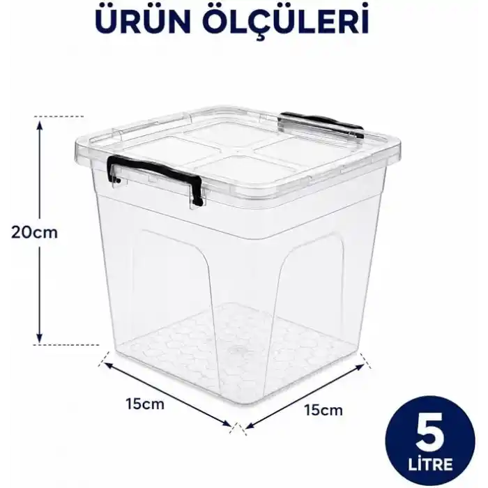 Derin Erzak Saklama Kabı Kapaklı, Kilitli Klipsli Saklama Kutusu, BPA Free, Çok Amaçlı Kiler, Mutfak ve Ev Düzenleme Kutusu, Şeffaf Plastik Organizer, 5 Litre
