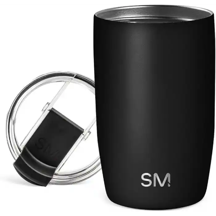 Simple Modern 12 oz Voyager Seyahat Kupası Bardak, Şeffaf Kapaklı ve Pipetli - Kahve Fincanı Çocuk Vakum Yalıtımlı Şişe 18/8 Paslanmaz Çelik Hidro - Gece Siyahı