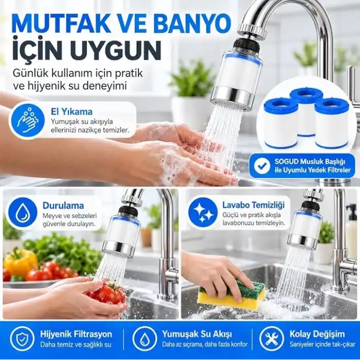 SOGUD 5li Yedek Filtre Kartuşu - Filtreli Musluk Başlığı ile Uyumlu - Tortu ve Kaba Partikülleri Azaltmaya Yardımcı - Kolay Değiştirilebilir Su Filtresi - Mutfak Banyo Lavabo Kullanımı