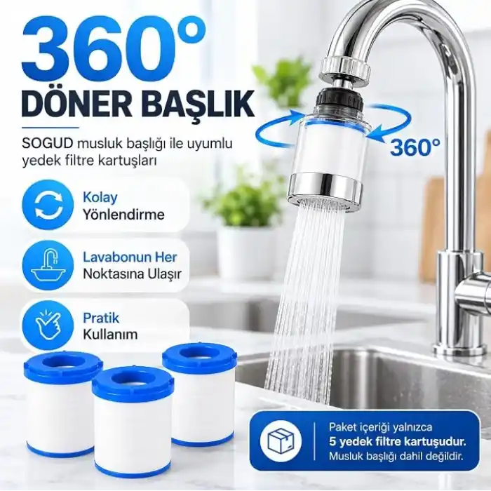 SOGUD 5li Yedek Filtre Kartuşu - Filtreli Musluk Başlığı ile Uyumlu - Tortu ve Kaba Partikülleri Azaltmaya Yardımcı - Kolay Değiştirilebilir Su Filtresi - Mutfak Banyo Lavabo Kullanımı