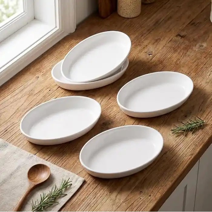 Deconox 3lü Porselen Büyük Boy Kayık Tabak Seti - Minimalist Beyaz Sunum Tabağı Çukur Mezelik Kahvaltılık ve Servis Tabağı (19 x 12 x 3.5 cm)