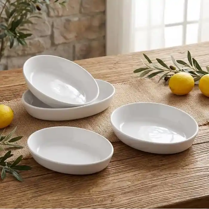 Deconox 3lü Porselen Büyük Boy Kayık Tabak Seti - Minimalist Beyaz Sunum Tabağı Çukur Mezelik Kahvaltılık ve Servis Tabağı (19 x 12 x 3.5 cm)
