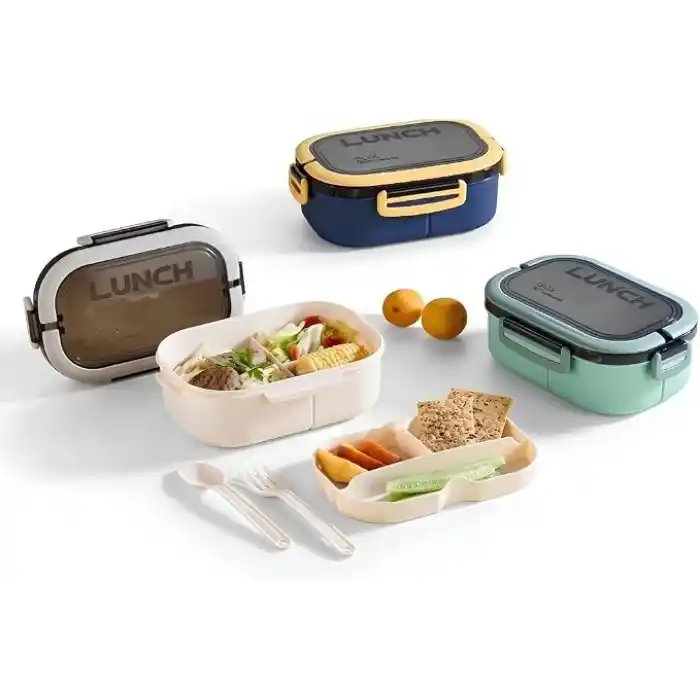 Jouis Beslenme Kutusu 1200 ml 2 Katlı 6 Bölmeli BPAsız PP Plastik Sefer Tası ve Beslenme Çantası - Lunch Box, ÇATAL KAŞIK ve BIÇAK Dahil Okul Beslenme (Yeşil)