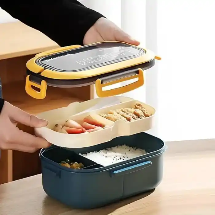 Jouis Beslenme Kutusu 1200 ml 2 Katlı 6 Bölmeli BPAsız PP Plastik Sefer Tası ve Beslenme Çantası - Lunch Box, ÇATAL KAŞIK ve BIÇAK Dahil Okul Beslenme (Yeşil)