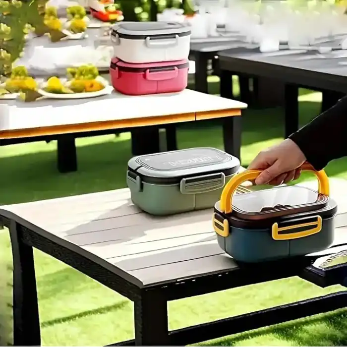 Jouis Beslenme Kutusu 1200 ml 2 Katlı 6 Bölmeli BPAsız PP Plastik Sefer Tası ve Beslenme Çantası - Lunch Box, ÇATAL KAŞIK ve BIÇAK Dahil Okul Beslenme (Yeşil)