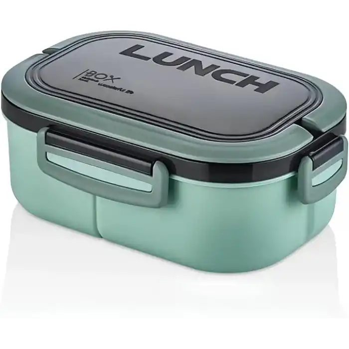 Jouis Beslenme Kutusu 1200 ml 2 Katlı 6 Bölmeli BPAsız PP Plastik Sefer Tası ve Beslenme Çantası - Lunch Box, ÇATAL KAŞIK ve BIÇAK Dahil Okul Beslenme (Yeşil)