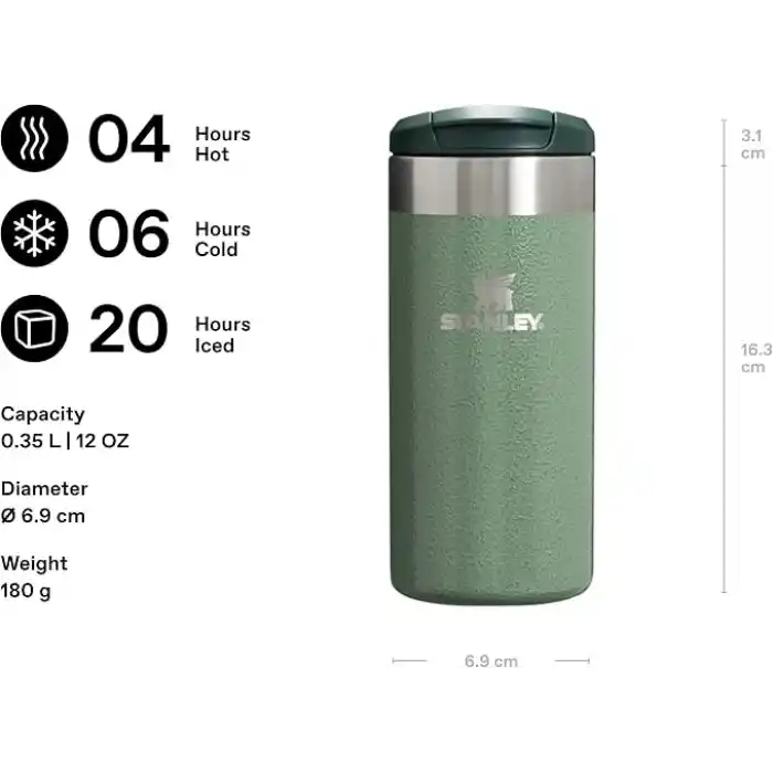 Stanley The Aerolight Transit Mug Termos Bardak, Yeşil (Hammertone Green), 0.35 Litre