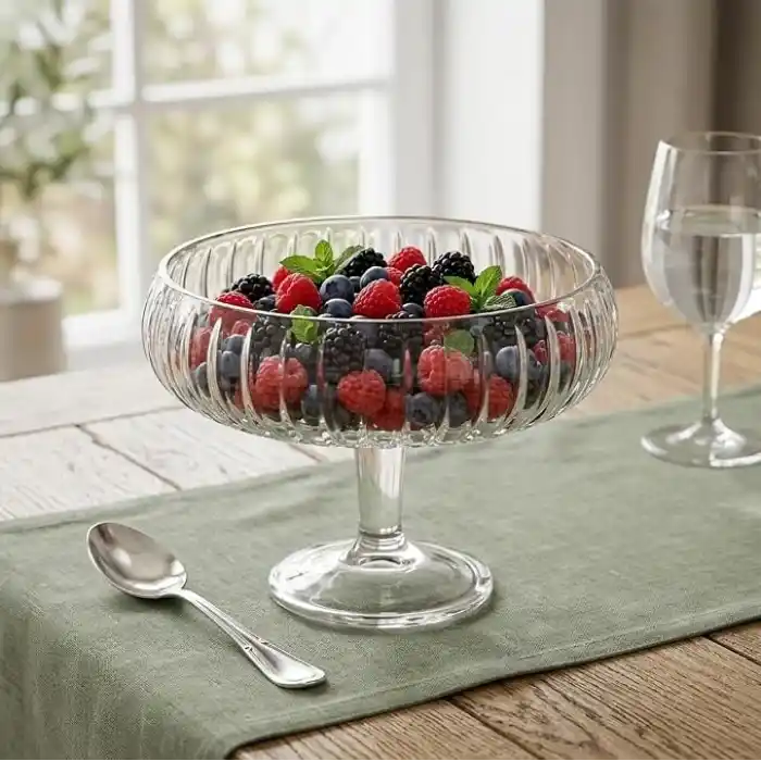Deconox Linea Şeffaf Cam Ayaklı Sunum Çanağı - Dekoratif Küçük Salata Kasesi ve Çerezlik (20x15,5 cm)