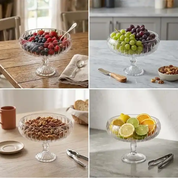 Deconox Linea Şeffaf Cam Ayaklı Sunum Çanağı - Dekoratif Küçük Salata Kasesi ve Çerezlik (20x15,5 cm)