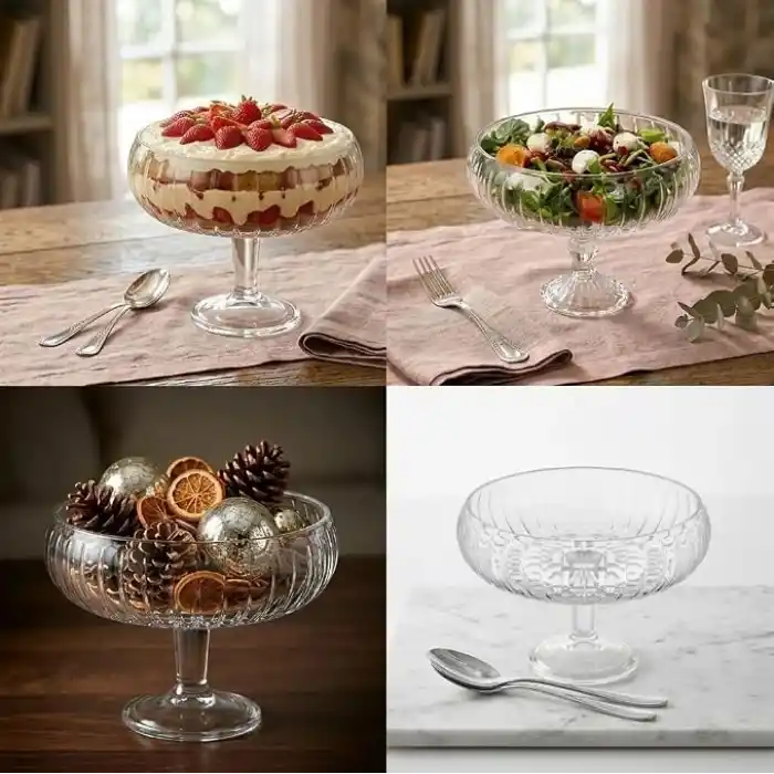 Deconox Linea Şeffaf Cam Ayaklı Sunum Çanağı - Dekoratif Küçük Salata Kasesi ve Çerezlik (20x15,5 cm)