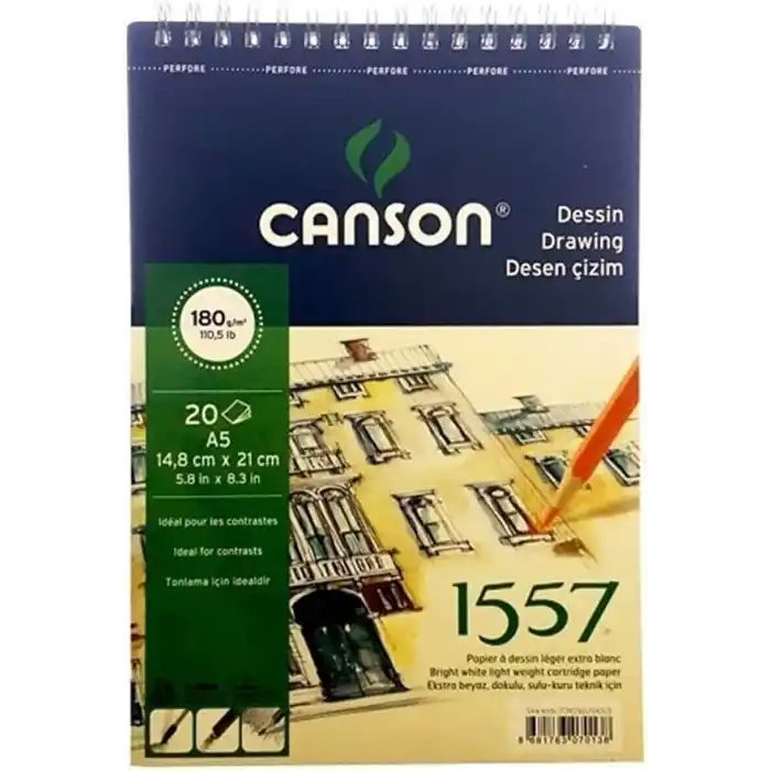 Canson 1557 Resim Ve Çizim Blok 180Gr A5 20Yp Üstten Spiralli Resim Defteri