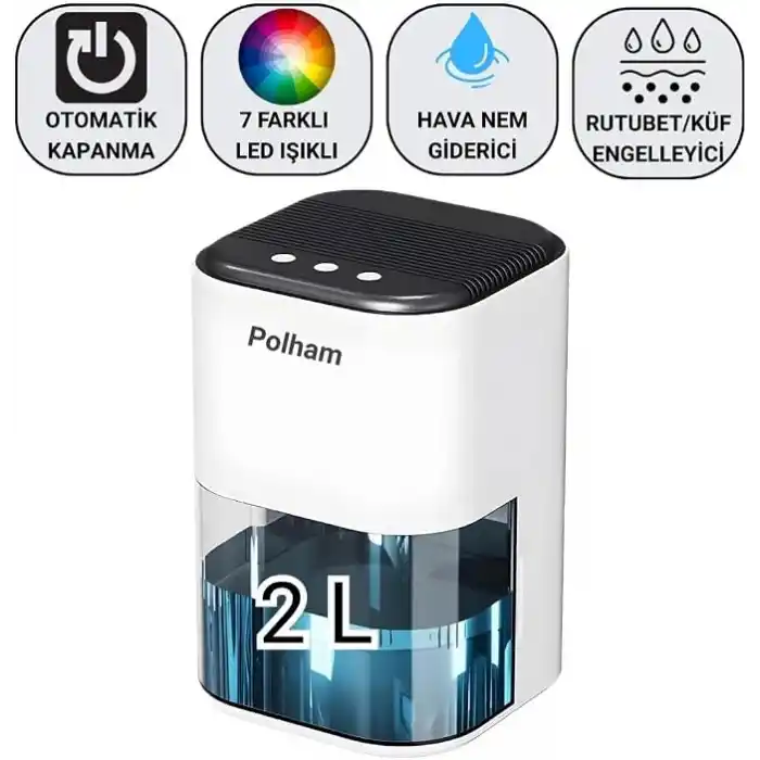 Coofbe 2000ml Işıklı Banyo Mutfak Dolap Nem Alma Cihazı Mantar Rutubet Nem Küf Önleyici Dehumidifer