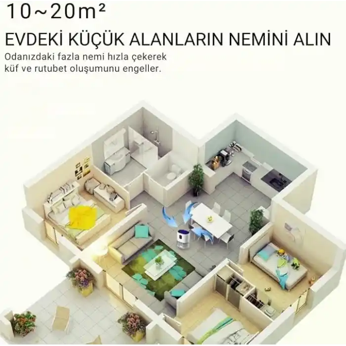 Coofbe 2000ml Işıklı Banyo Mutfak Dolap Nem Alma Cihazı Mantar Rutubet Nem Küf Önleyici Dehumidifer