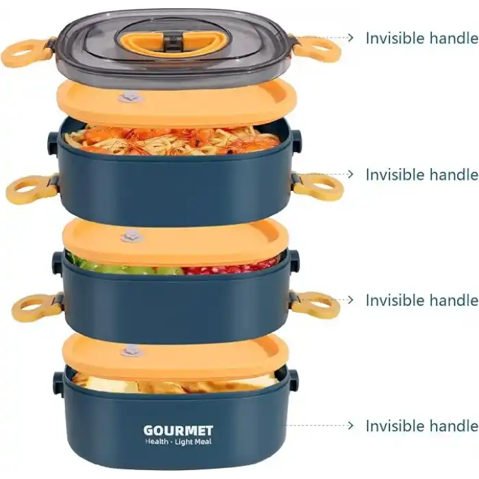 Bento Box Yetişkin Öğle Yemeği Kutusu, Sızdırmaz, BPA İçermeyen İstifleme (3 Katlı) Taşınabilir İstiflenebilir Gıda Kabı Saklama Kutuları Çalışma Okul Kamp için (Mavi)