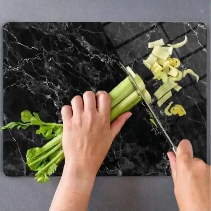 Mayaglory Cam Kesme Tahtası Panosu 25 X 35 Kırılmaya Isıya Çizilmeye Dayanıklı Antibakteriyel Doğal Kesme Tablası Siyah Mermer Design