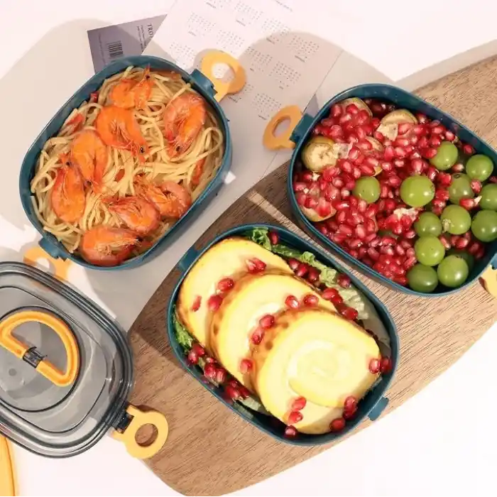 Bento Box Yetişkin Öğle Yemeği Kutusu, Sızdırmaz, BPA İçermeyen İstifleme (3 Katlı) Taşınabilir İstiflenebilir Gıda Kabı Saklama Kutuları Çalışma Okul Kamp için (Mavi)