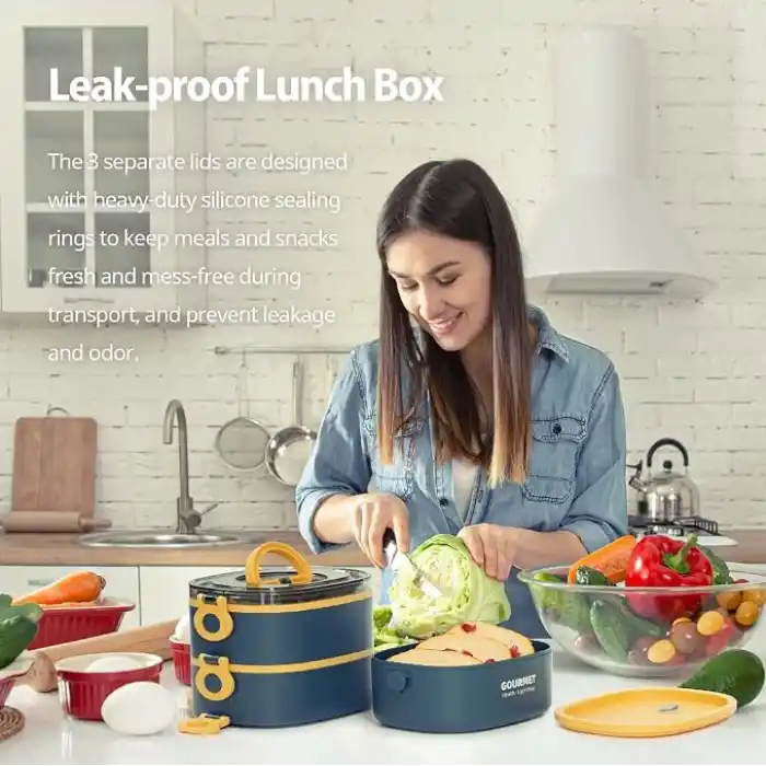 Bento Box Yetişkin Öğle Yemeği Kutusu, Sızdırmaz, BPA İçermeyen İstifleme (3 Katlı) Taşınabilir İstiflenebilir Gıda Kabı Saklama Kutuları Çalışma Okul Kamp için (Mavi)