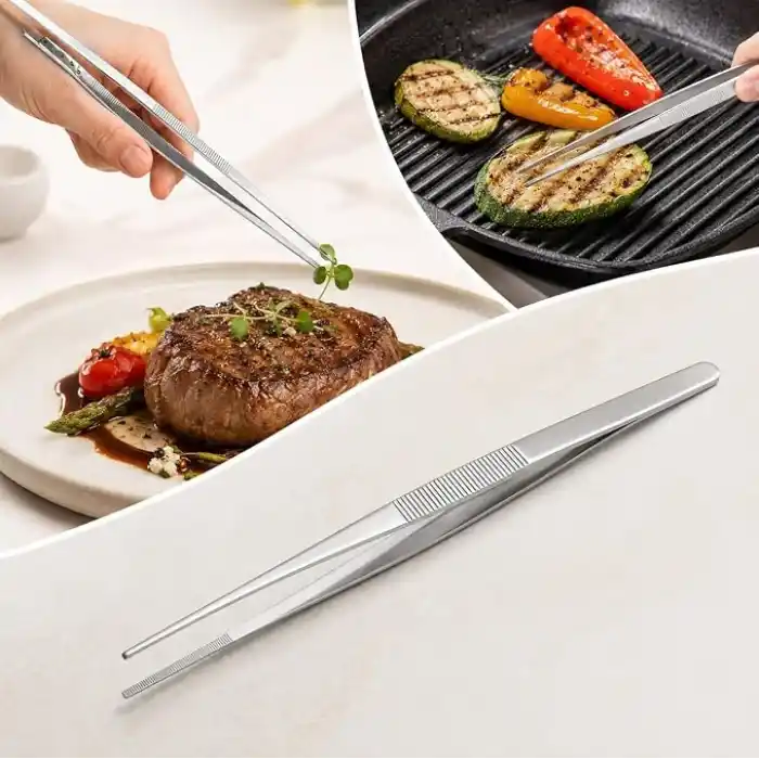 30 cm Profesyonel Şef Cımbızı, Metal Cımbız Maşa, Pişirme Çevirme Servis ve Tabak Süsleme Maşası, 1 Adet