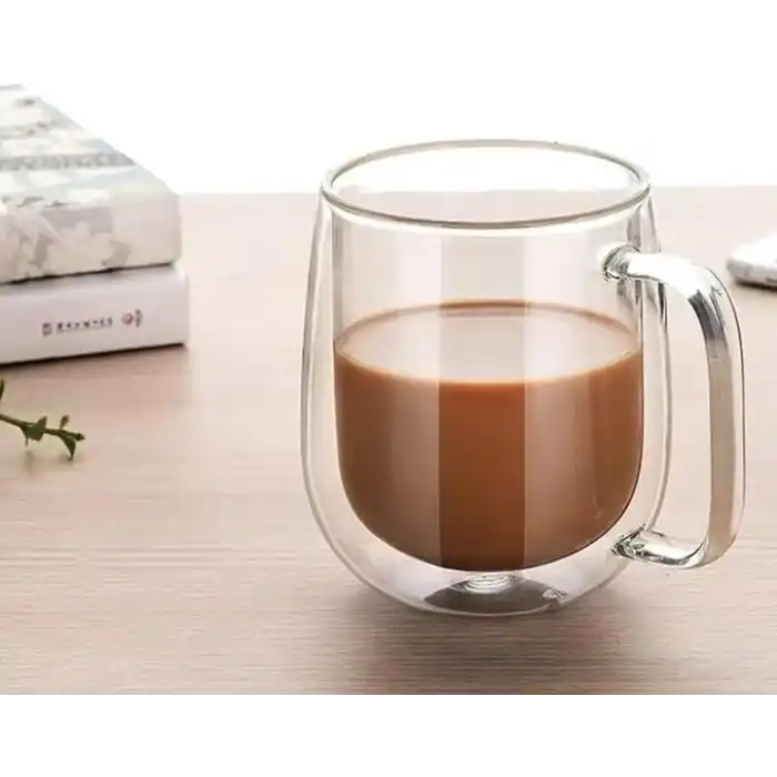 Orret Home 2 Adet 250 ml Çift Cidarlı Borosilikat Cam Kupa Bardak Termisil Isıya Dayanıklı Şeffaf Kahve Çay Latte Espresso Fincanı Cam Bardak Seti