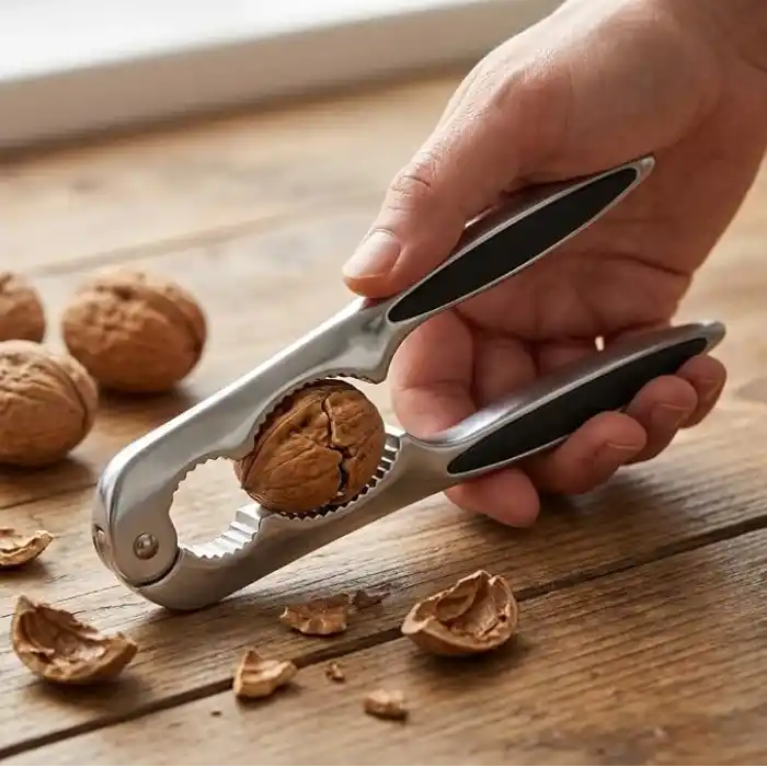 Deconox Paslanmaz Çelik Ceviz Kıracağı, Fındık ve Badem İçin Metal Kabuk Kırma Aparatı, Ergonomik Siyah Tutma Saplı, Kaymaz Kavrama Destekli Mutfak Kıracağı