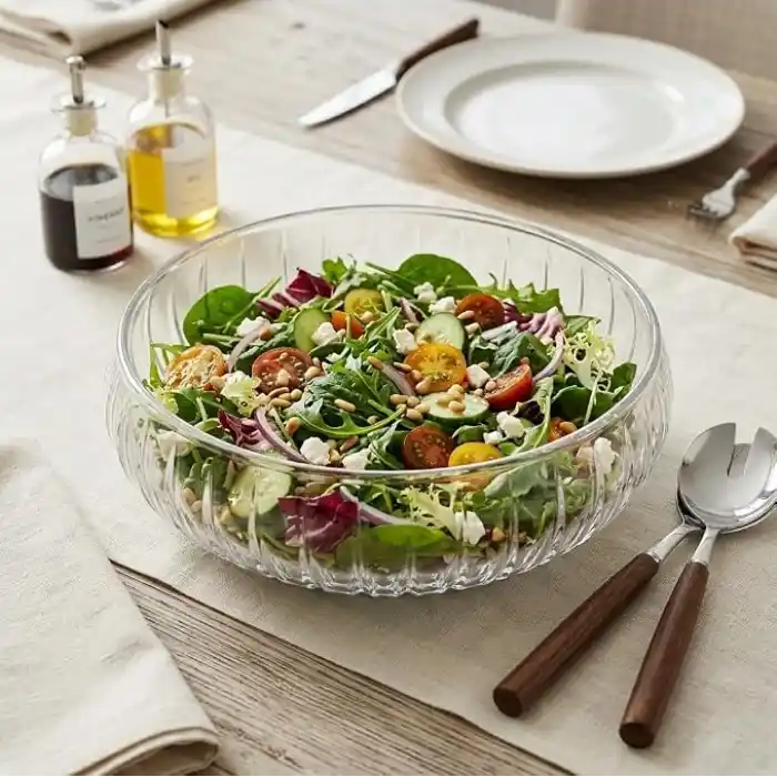Deconox El Yapımı Üfleme Borosilikat Cam Linea Sunum Çanağı - Şeffaf Dekoratif Salata, Meyve ve Çerez Kasesi (20x6 cm)