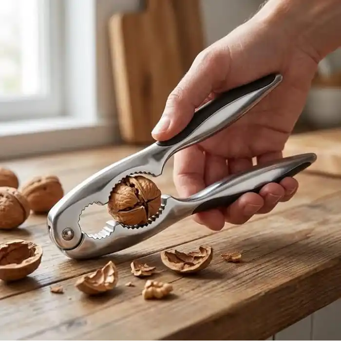 Deconox Paslanmaz Çelik Ceviz Kıracağı, Fındık ve Badem İçin Metal Kabuk Kırma Aparatı, Ergonomik Siyah Tutma Saplı, Kaymaz Kavrama Destekli Mutfak Kıracağı