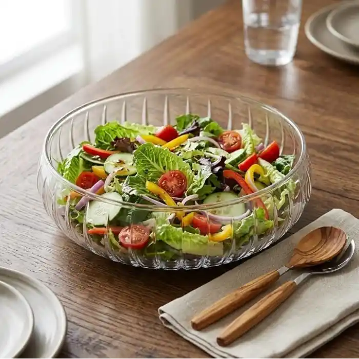Deconox El Yapımı Üfleme Borosilikat Cam Linea Sunum Çanağı - Şeffaf Dekoratif Salata, Meyve ve Çerez Kasesi (20x6 cm)