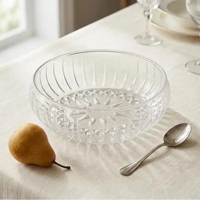 Deconox El Yapımı Üfleme Borosilikat Cam Linea Sunum Çanağı - Şeffaf Dekoratif Salata, Meyve ve Çerez Kasesi (20x6 cm)