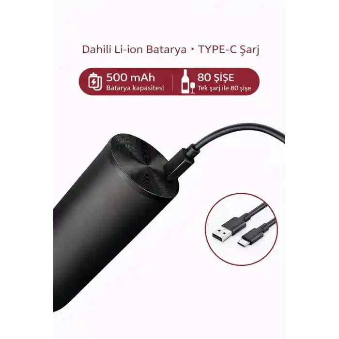 Otomatik Şarjlı Elektrikli Şarap Açacağı Tek Tuşla Mantarkaldırma - Elektrikli Tirbuşon