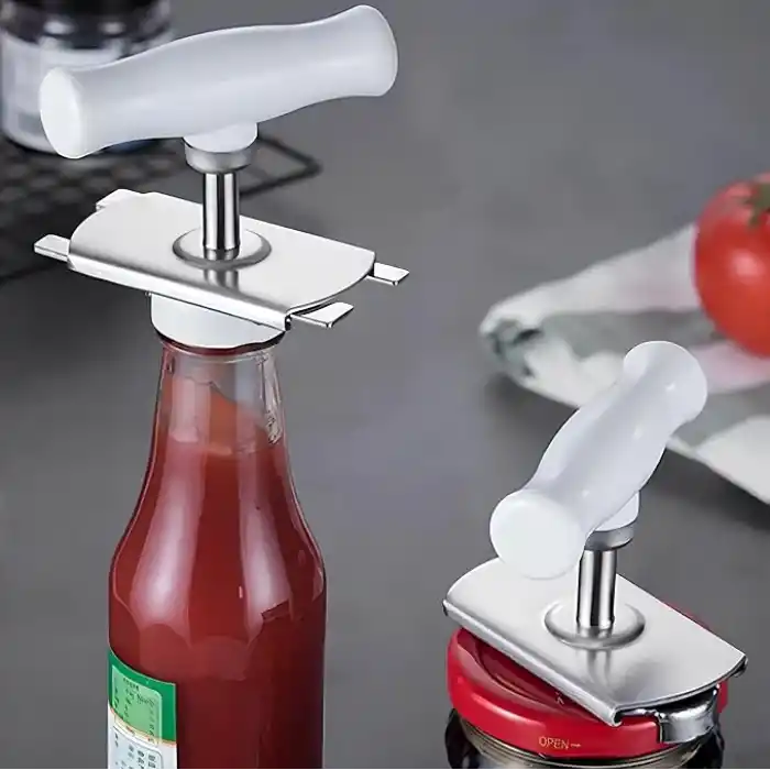 Kanji Pratik Kavanoz ve Şişe Kapak Açacağı - Beyaz – Paslanmaz Çelik, Ayarlanabilir, Ergonomik Tutma Saplı