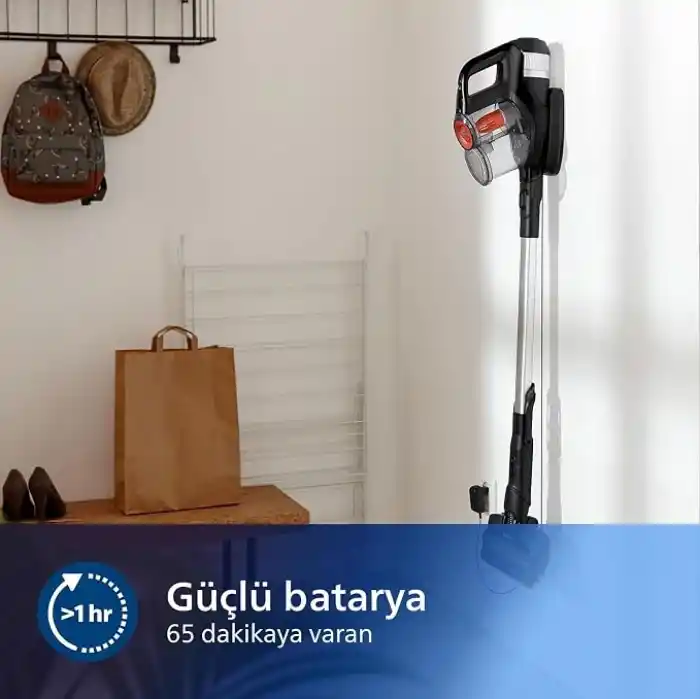 Philips SpeedPro Max Kablosuz Dik Süpürge, 2si 1 arada: Dikey& El Süpürgesi, 360 derece emiş başlığı, 65 dakika çalışma süresi, PowerCyclone 8, Koyu Siyah (XC7040/01)