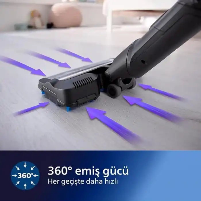 Philips SpeedPro Max Kablosuz Dik Süpürge, 2si 1 arada: Dikey& El Süpürgesi, 360 derece emiş başlığı, 65 dakika çalışma süresi, PowerCyclone 8, Koyu Siyah (XC7040/01)