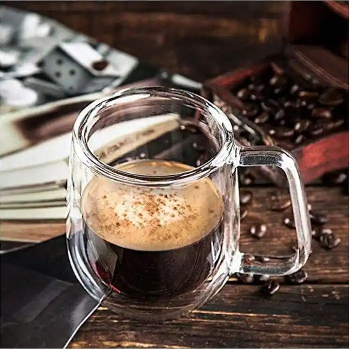 Vicloon Çift Duvar Cam Kupa, Isı Yalıtımlı Bardak Bardak, Saplı 250 ml, Çay Su Bardakları, Kahve, Süt, Cappuccino, Espresso, Şeffaf Bira, 2li Set
