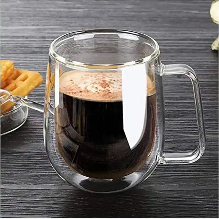Vicloon Çift Duvar Cam Kupa, Isı Yalıtımlı Bardak Bardak, Saplı 250 ml, Çay Su Bardakları, Kahve, Süt, Cappuccino, Espresso, Şeffaf Bira, 2li Set