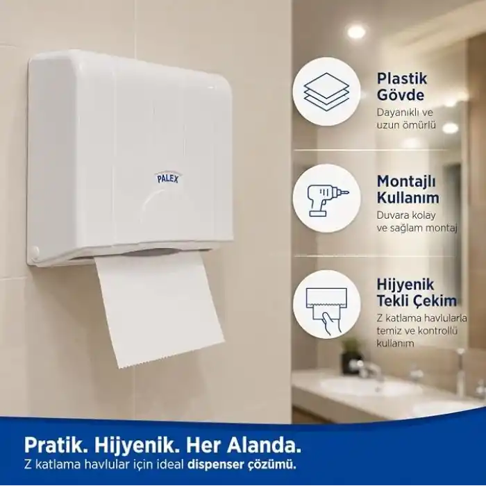 Alper Banyo Z-Fold Kağıt Havlu Dispenseri, Beyaz Plastik Duvara Monte Z Katlı Kağıt Havlu Aparatı, Banyo Ofis WC ve Ortak Kullanım Alanları İçin Hijyenik Kağıt Havluluk 25 x 21 x 10 cm