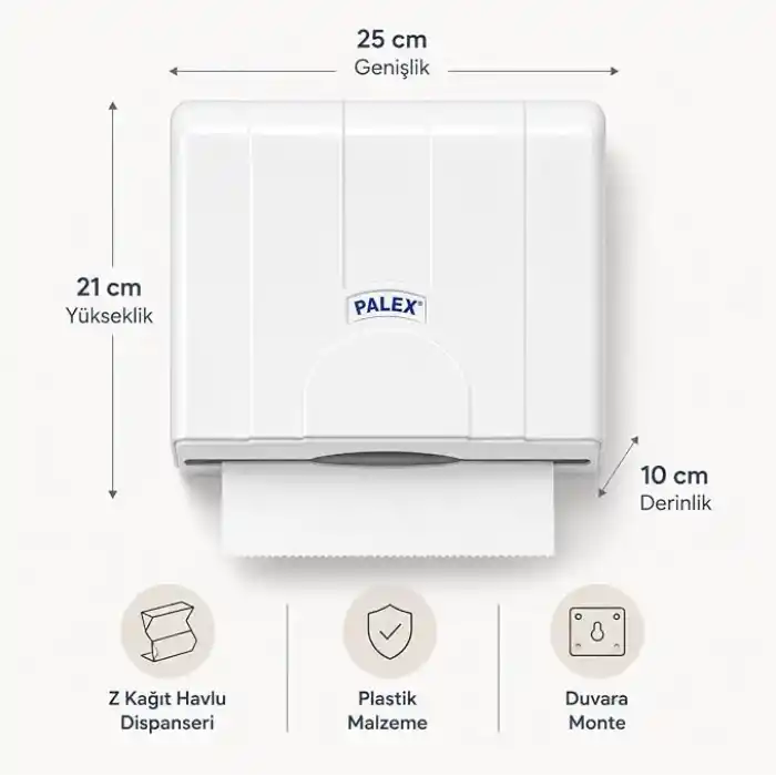 Alper Banyo Z-Fold Kağıt Havlu Dispenseri, Beyaz Plastik Duvara Monte Z Katlı Kağıt Havlu Aparatı, Banyo Ofis WC ve Ortak Kullanım Alanları İçin Hijyenik Kağıt Havluluk 25 x 21 x 10 cm