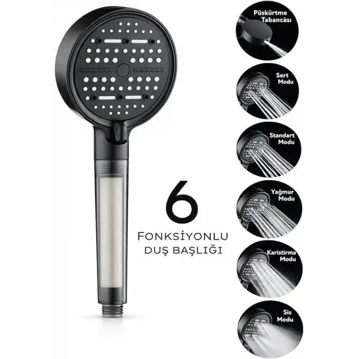 Mayaglory Multi 6 Fonksiyonlu Spa Etkili Filtreli Duş Başlığı Yüksek Basınçlı Su Tasarruflu Klor ve Kireç Önleyici El Duşu, Handshower (Temel)