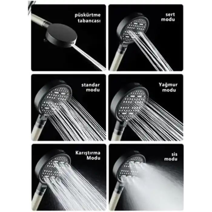 Mayaglory Multi 6 Fonksiyonlu Spa Etkili Filtreli Duş Başlığı Yüksek Basınçlı Su Tasarruflu Klor ve Kireç Önleyici El Duşu, Handshower (Temel)