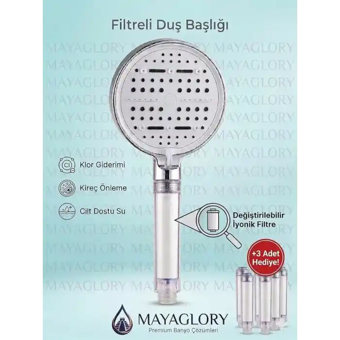 Mayaglory Multi 6 Fonksiyonlu Spa Etkili Filtreli Duş Başlığı Yüksek Basınçlı Su Tasarruflu Klor ve Kireç Önleyici El Duşu, Handshower (Temel)