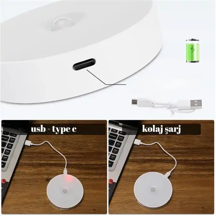 ARVALE 4’lü Hareket Sensörlü Şarjlı Led Lamba – Beyaz Işık | USB Type-C, Mıknatıslı