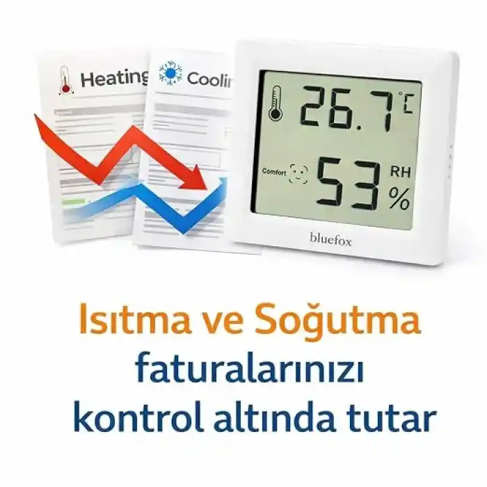Bluefox Dijital Oda Termometresi ve Nem Ölçer – LCD Ekranlı, Kompakt Higrometre, İç Mekan Sıcaklık ve Nem Takibi, Mıknatıslı & Ayaklı & Duvar Tipi Kullanım – Mutfak, Bebek Odası, Ofis, Sera için Uygun